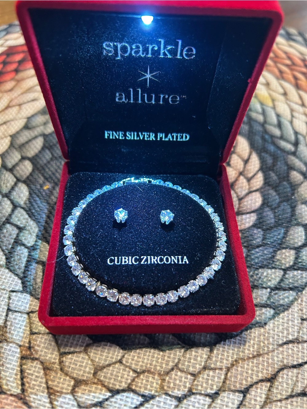 NWT Fine Silver-Plated Cubic Zirconia Tennis Bracelet & Earrings Set